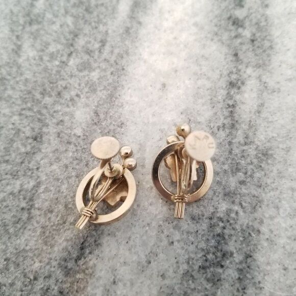 Vintage Karu Rhinestone Flower Clip On Earrings, Screw Backs, Retro Estate - Picture 3 of 6